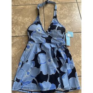 NWT Draper James XS Make It Poppy Swim Dress One Piece Swimsuit Faux Wrap Blue